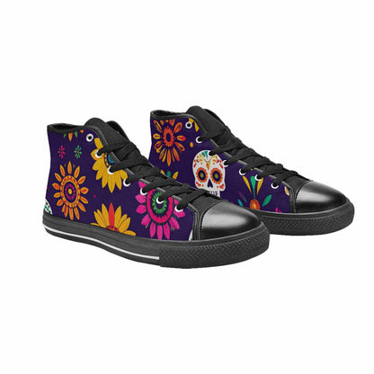 MEN'S Sunflowers And Skulls High Top Canvas Dark Academia Custom Shoes