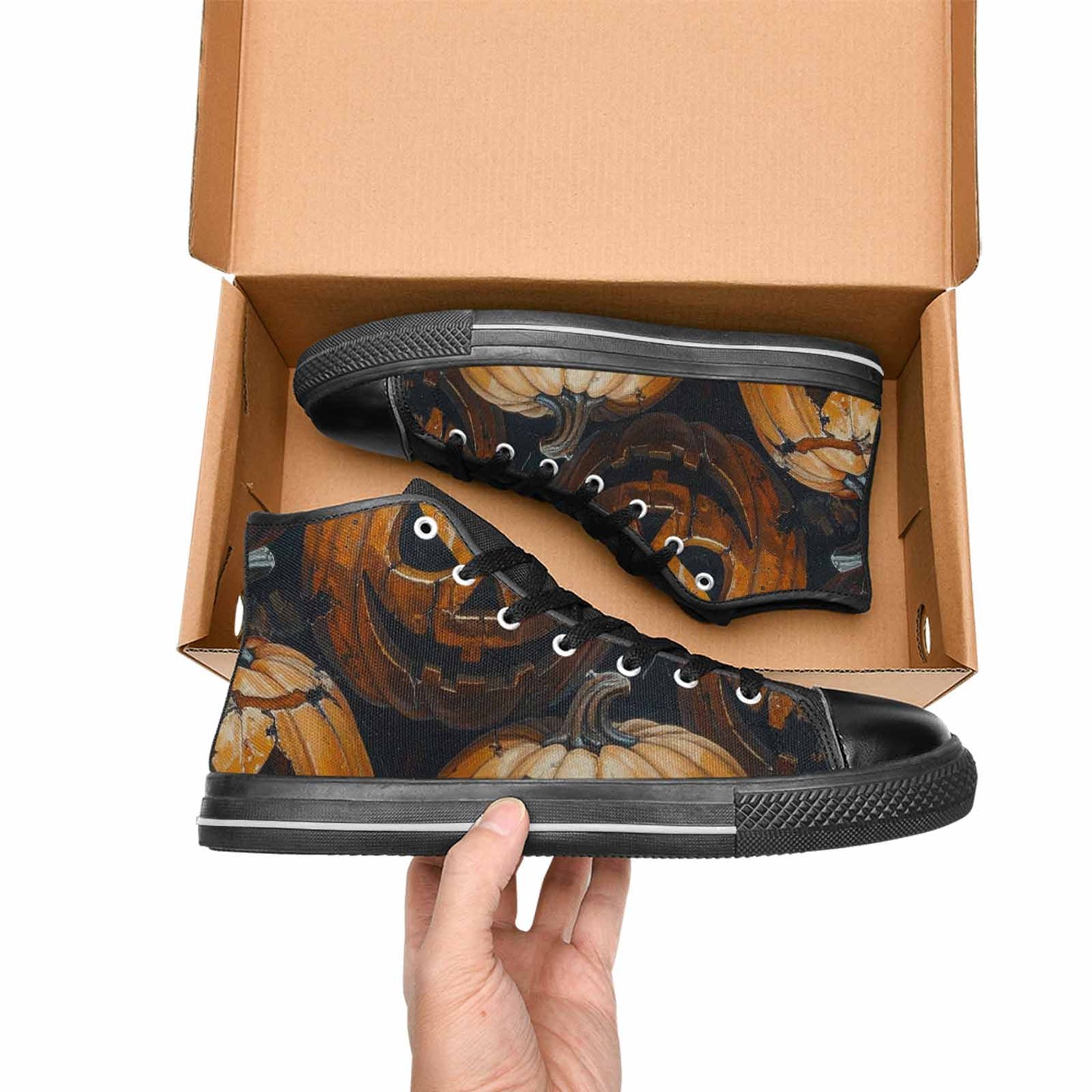 WOMEN'S Halloween Cracked Jackolantern High Top Canvas Grunge Custom Shoes