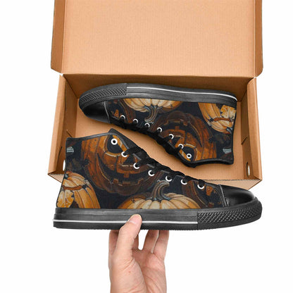 WOMEN'S Halloween Cracked Jackolantern High Top Canvas Grunge Custom Shoes