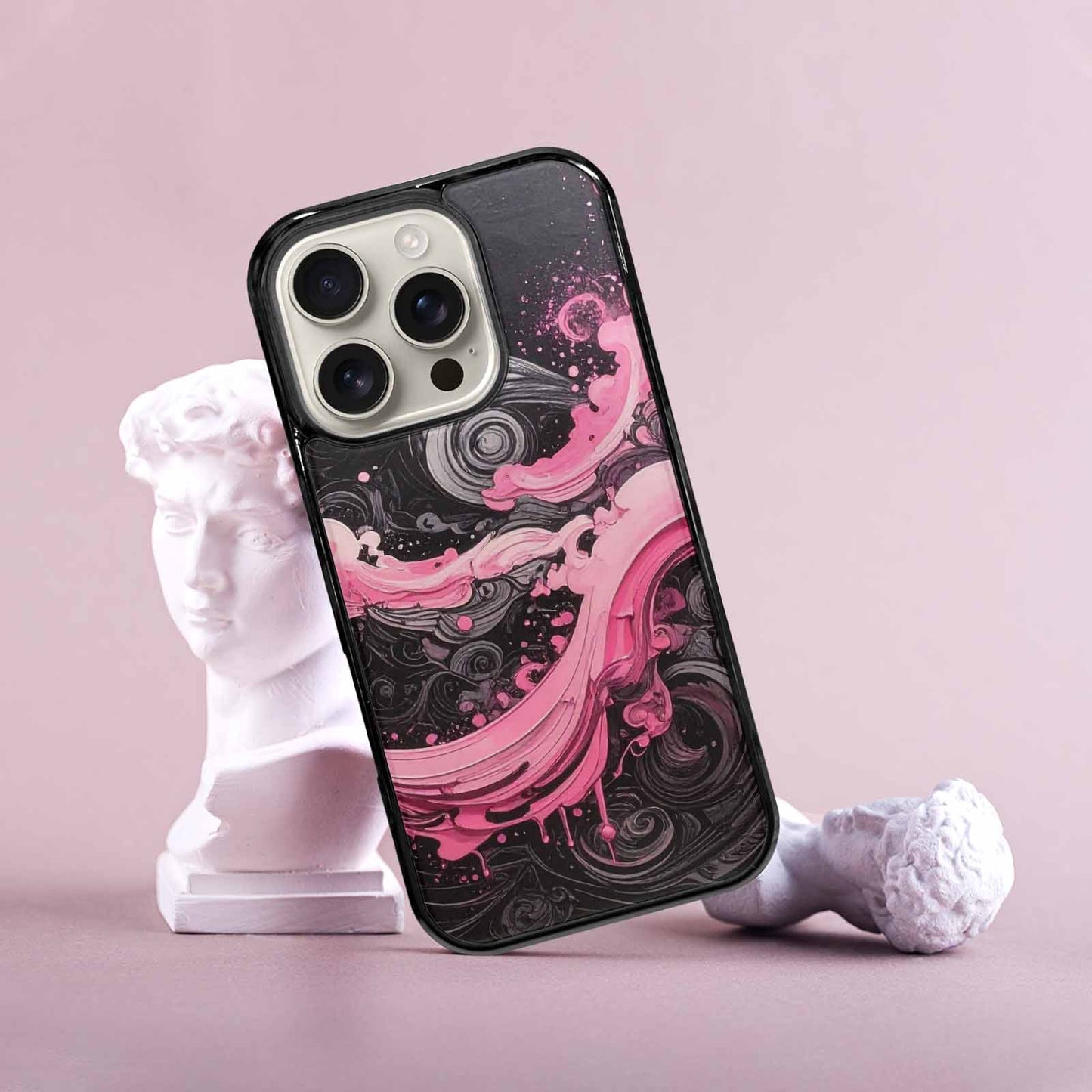 iPhone 16 Pro Case — Van Gogh Swirl Black Pink Ink, Customized Protective Case