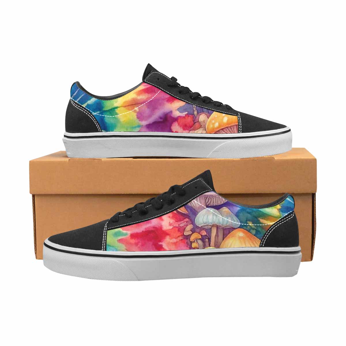 WOMEN'S Mushrooms  Tie Dye Lace-Up Canvas Wallpaper Art Sneakers