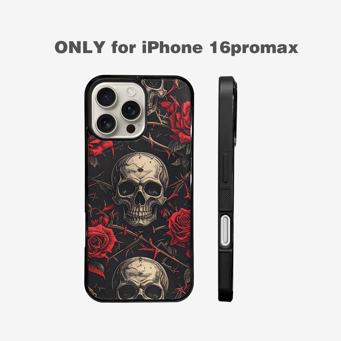 iPhone 16 Pro Max Case — Gothic Skulls Roses, Unique Phone Case Design