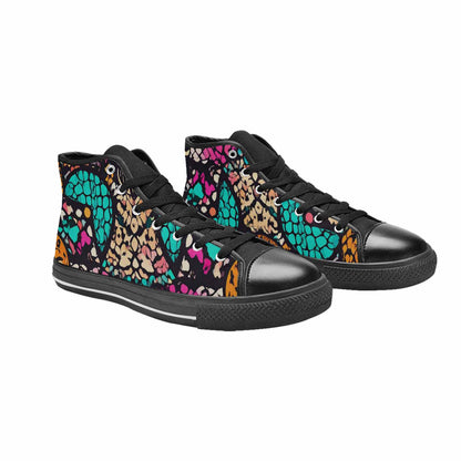 WOMEN'S Snake Print Skull High Top Canvas Vibrant Chaos Custom Shoes