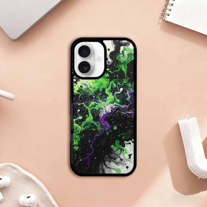iPhone 17 Case — Black &amp; Green Ink Galaxy Space, Unique Phone Case Design