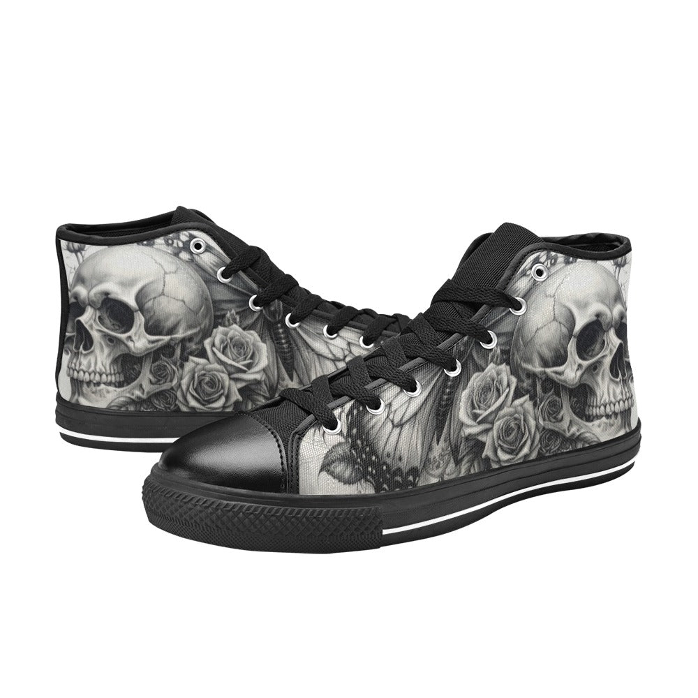 Gothic Moon Skull Men's Dark Art High Top Canvas Shoes | Freaky Shoes®