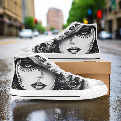 Aurora Borealis Crimson Black Wearable WOMEN Bold Art - Freaky Shoes | Custom Art Sneakers