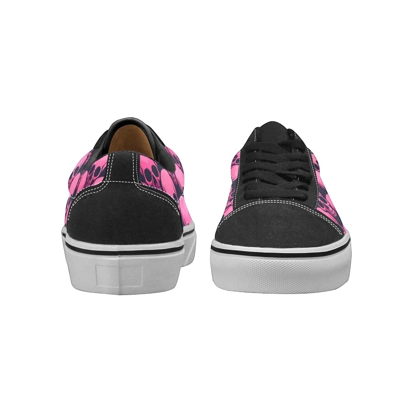 Freaky Shoes custom art sneakers with pink and black skull art, made to order wearable art