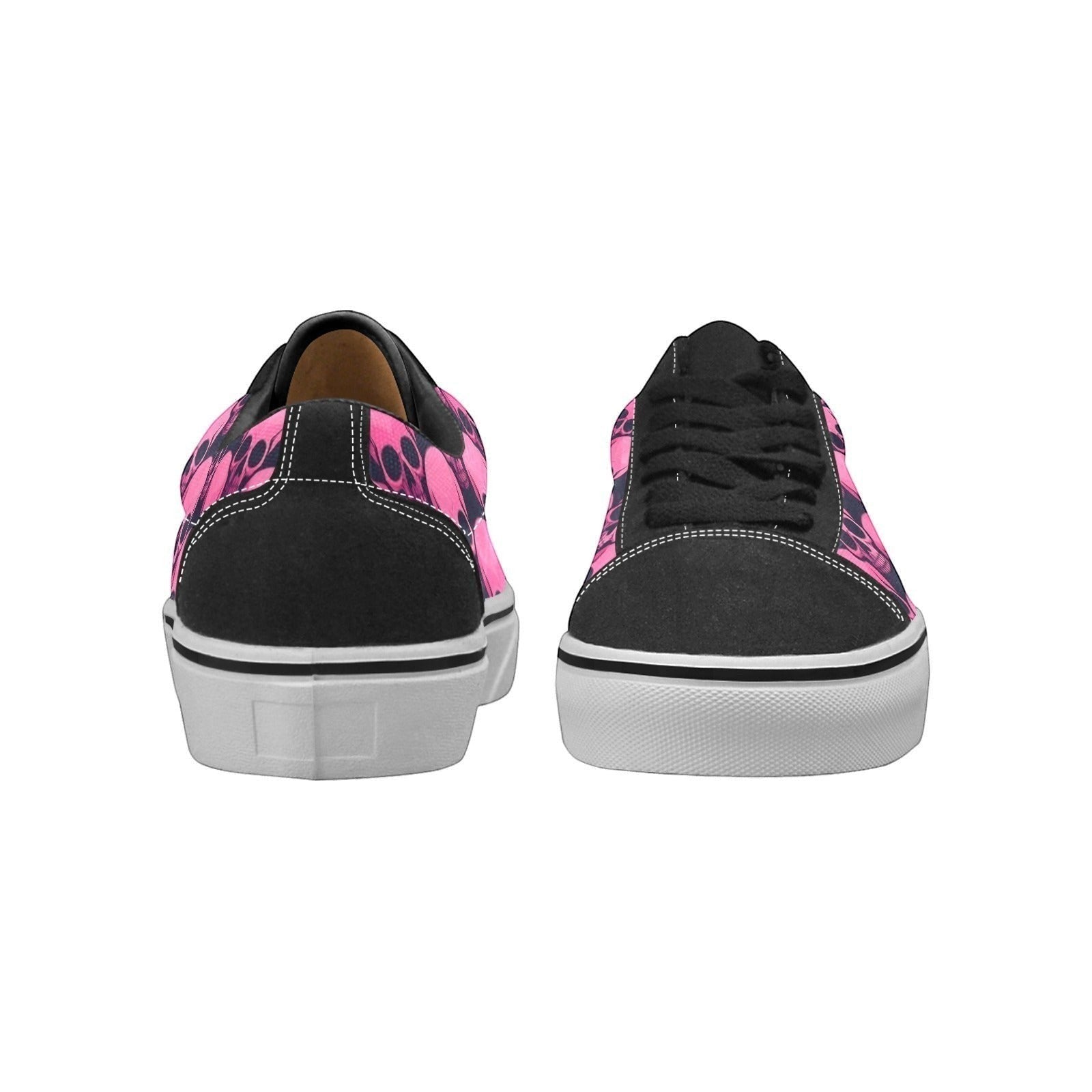 Freaky Shoes custom art sneakers with pink and black skull art, made to order wearable art
