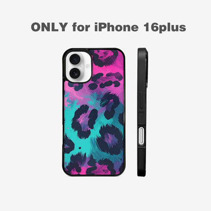 iPhone 16 Plus Case — Leopard Neon Pink Teal Airbrush, Custom Designed Case Cover