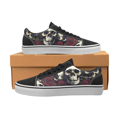 WOMEN'S Rose Skulls Dark Low Top Skateboarding Vibrant Chaos Custom Sneakers