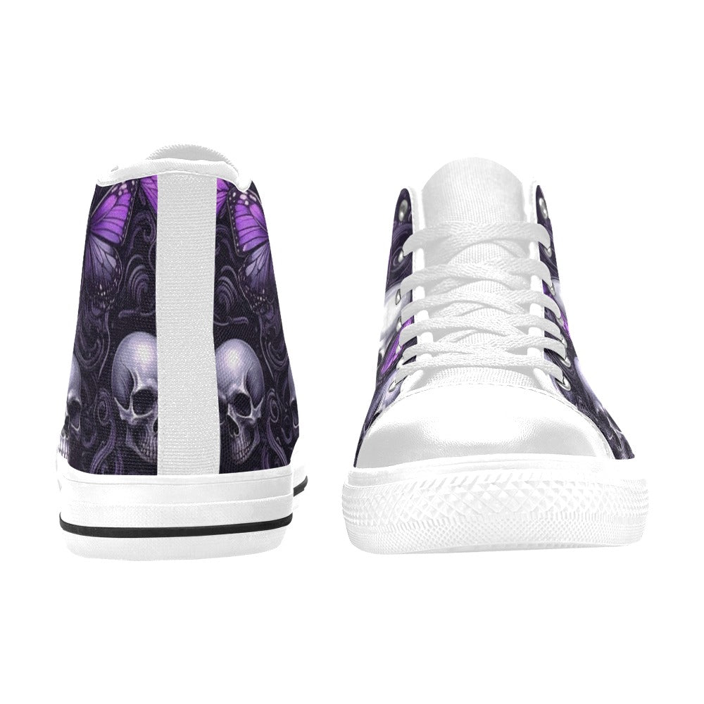 MEN'S Skull Butterfly Purple Iridescent High Top Canvas Surreal Custom Sneakers
