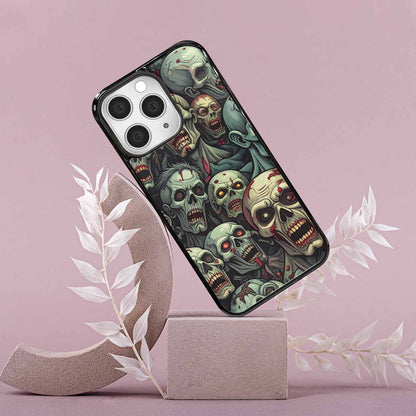 iPhone 15 Pro Max Case — Zombie Head Pattern Hundreds Of Small, Custom Designed Case Cover