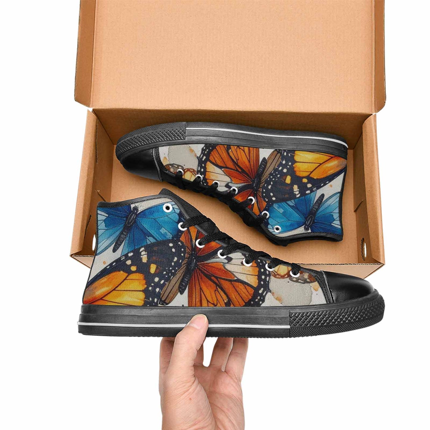 MEN'S Butterfly Wing High Top Canvas Neon Fantasy Custom Sneakers