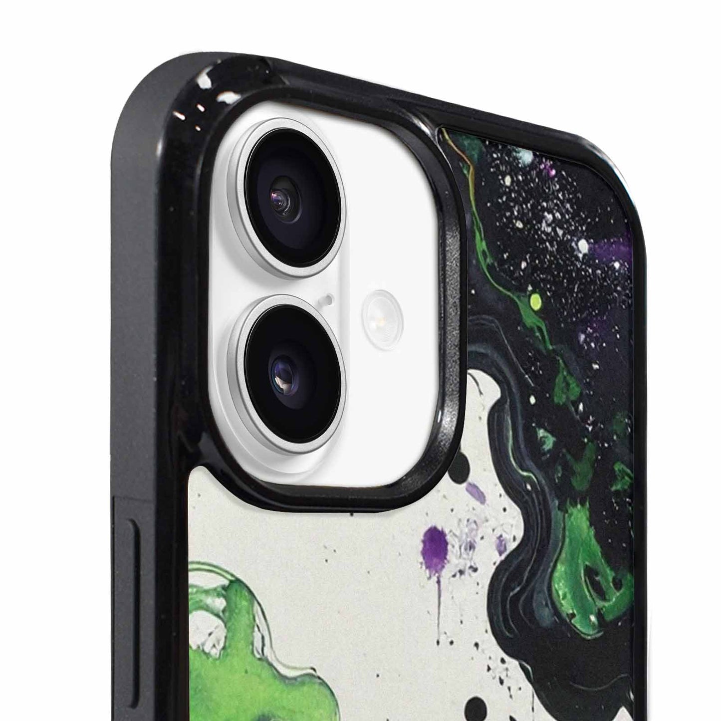 iPhone 17 Case — Black &amp; Green Ink Galaxy Space, Original Design Phone Case