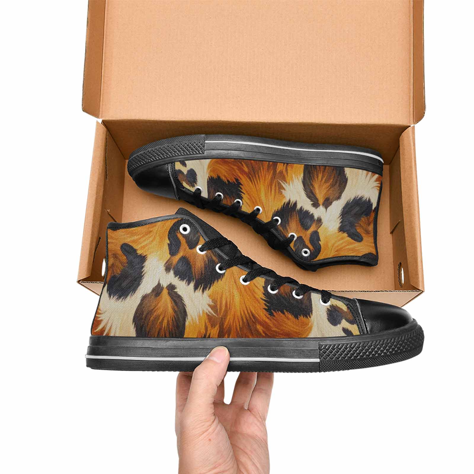 MEN'S Cow Animal Print High Top Canvas Vivid Custom Shoes
