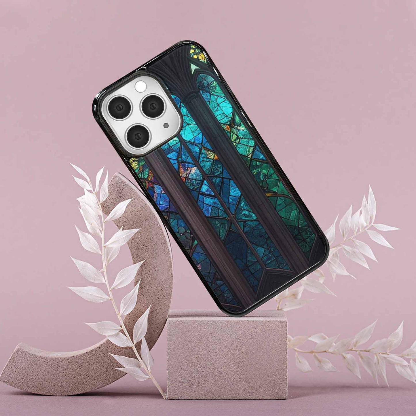 iPhone 15 Pro Max Case — Stained Glass Window Pattern Seamless Repeat, Custom Printed Phone Case