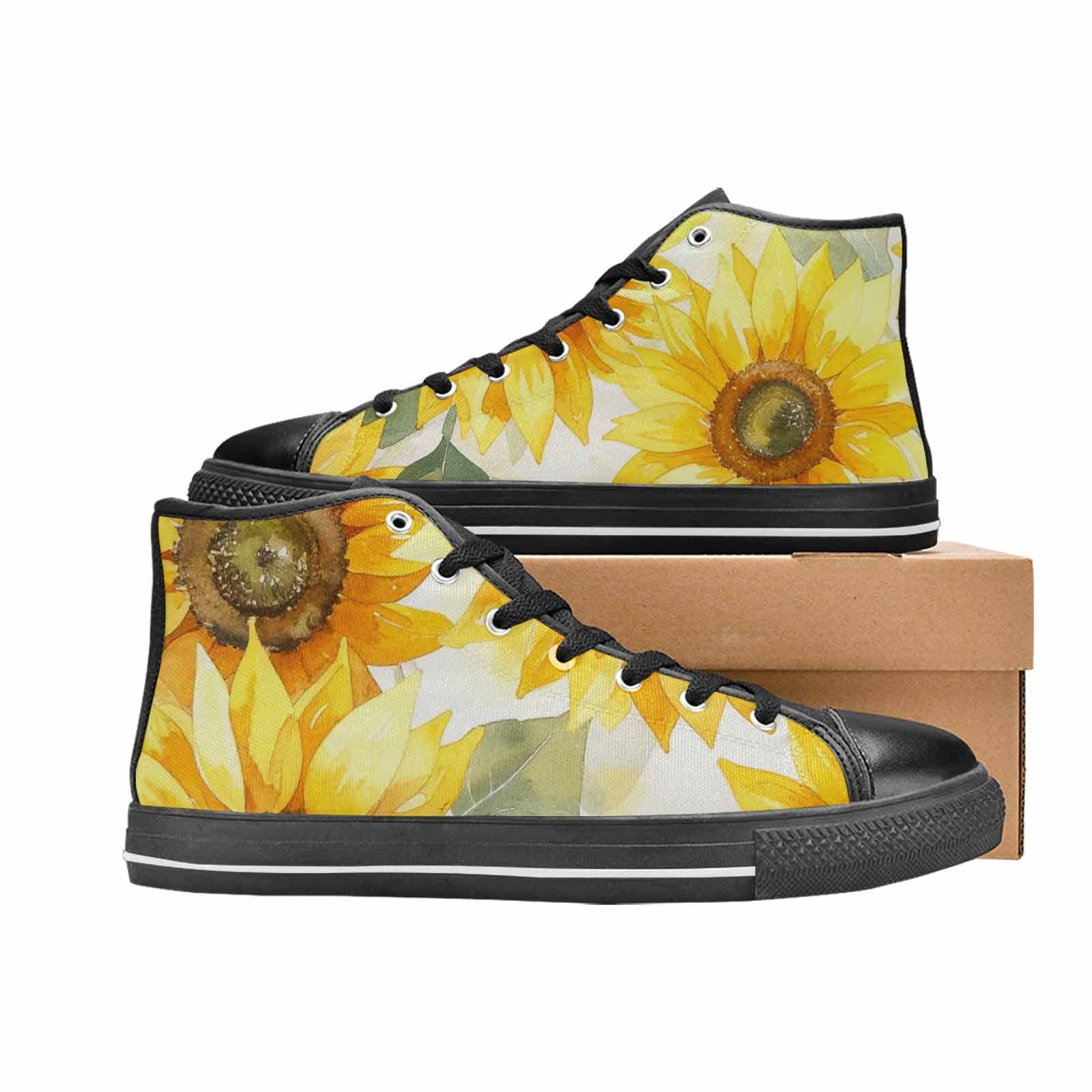MEN'S Sunflowers Watercolor High Top Canvas Cottagecore Custom Sneakers