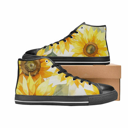 MEN'S Sunflowers Watercolor High Top Canvas Cottagecore Custom Sneakers