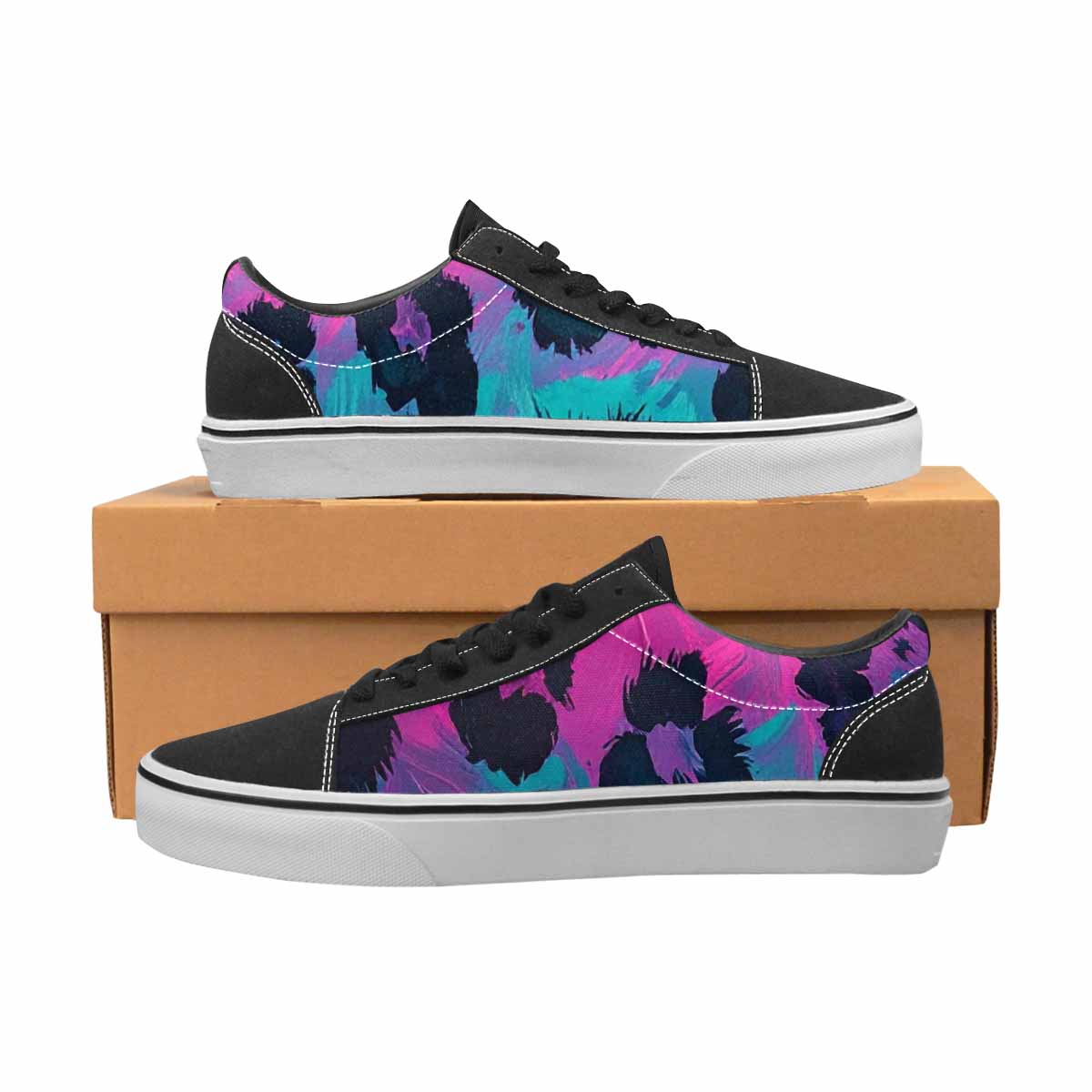 MEN'S Leopard Neon Pink Teal Airbrush Canvas Lace-Up Dark Academia Shoes
