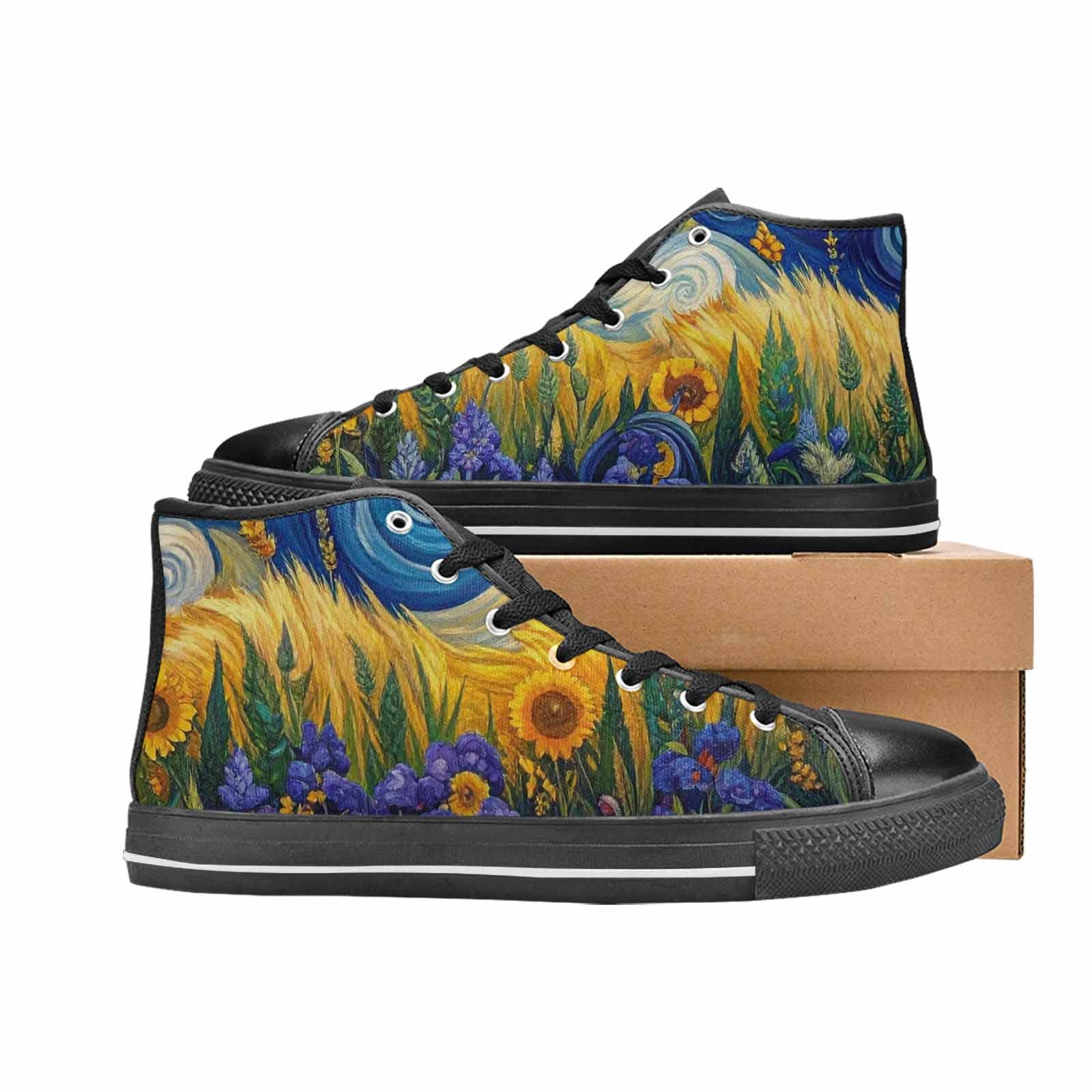 WOMEN'S Van Gogh-Style Swirl High Top Canvas Neon Fantasy Custom Sneakers