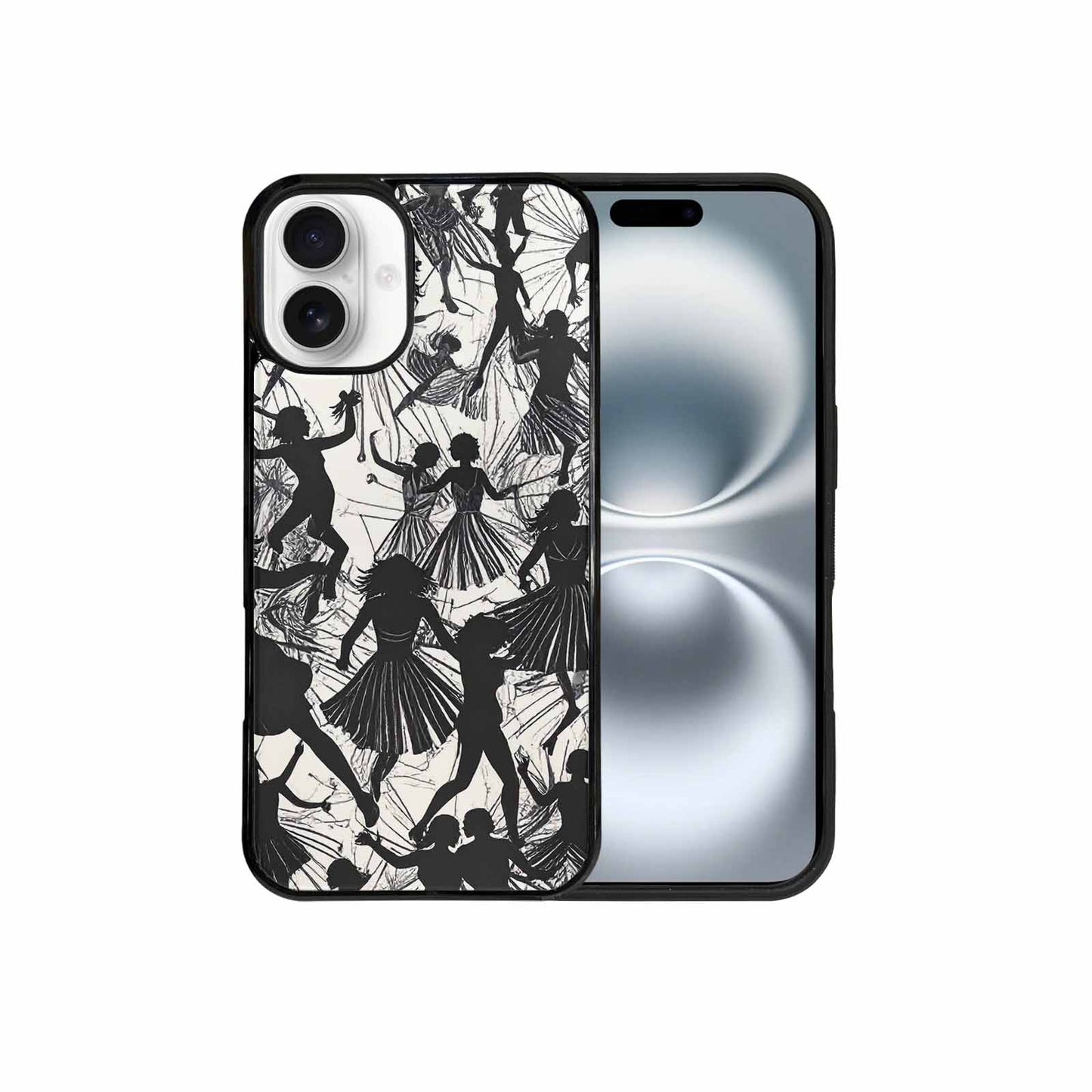 iPhone 16 Plus Case — Bold Dancing Figure Line Art Pattern, Custom Printed Phone Case