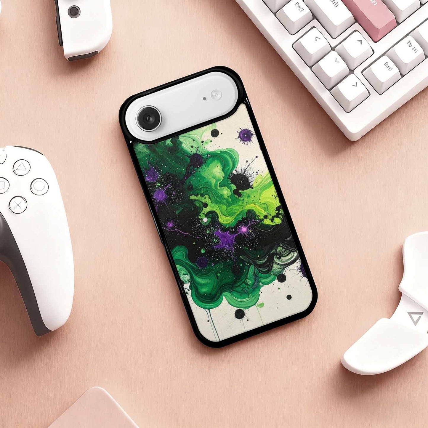 iPhone 17 Air Case — Black Green Ink Galaxy Nebula Galaxy, Unique Phone Case Design
