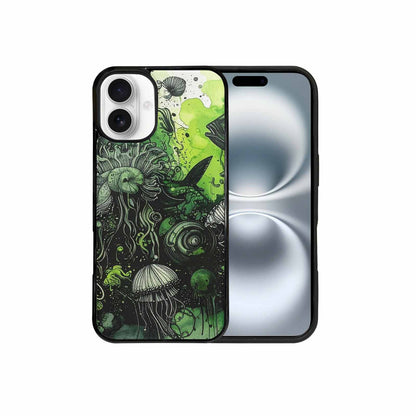 iPhone 16 Plus Case — Sea Creature Burst Black Green Ink, Original Design Phone Case