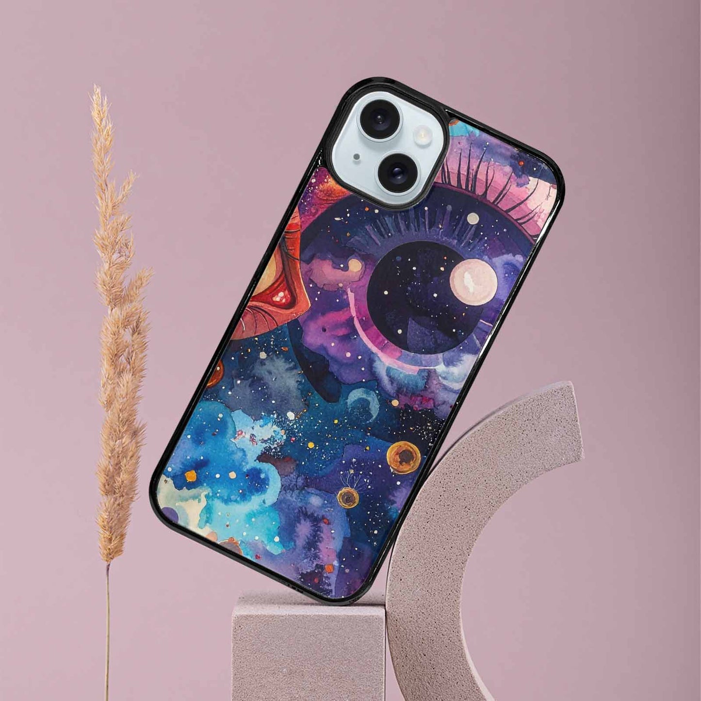 iPhone 15 Plus Case — Cartoon Eyeballs Galaxy, Custom Made Phone Cover