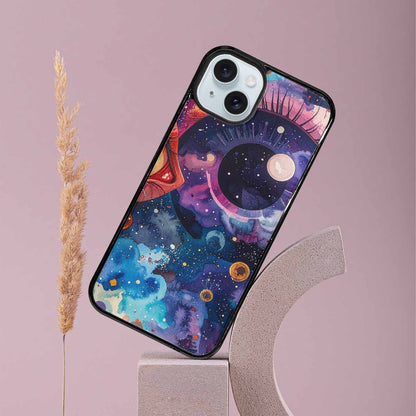 iPhone 15 Plus Case — Cartoon Eyeballs Galaxy, Custom Made Phone Cover