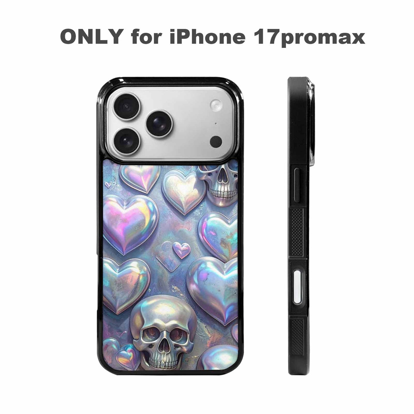 iPhone 17 Pro Max Case — Iridescent Hearts Skull Gothic Skulls, Customized Protective Case