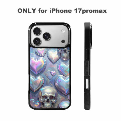 iPhone 17 Pro Max Case — Iridescent Hearts Skull Gothic Skulls, Customized Protective Case