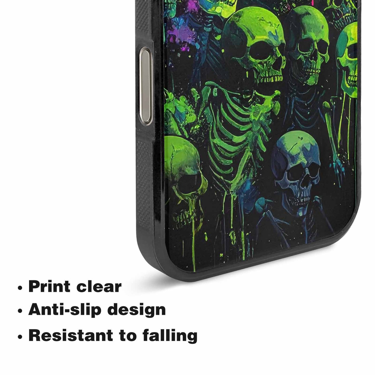 iPhone 16 Pro Max Case — Skeletons Neon Green Glow Skeletons Pattern, Customized Protective Case