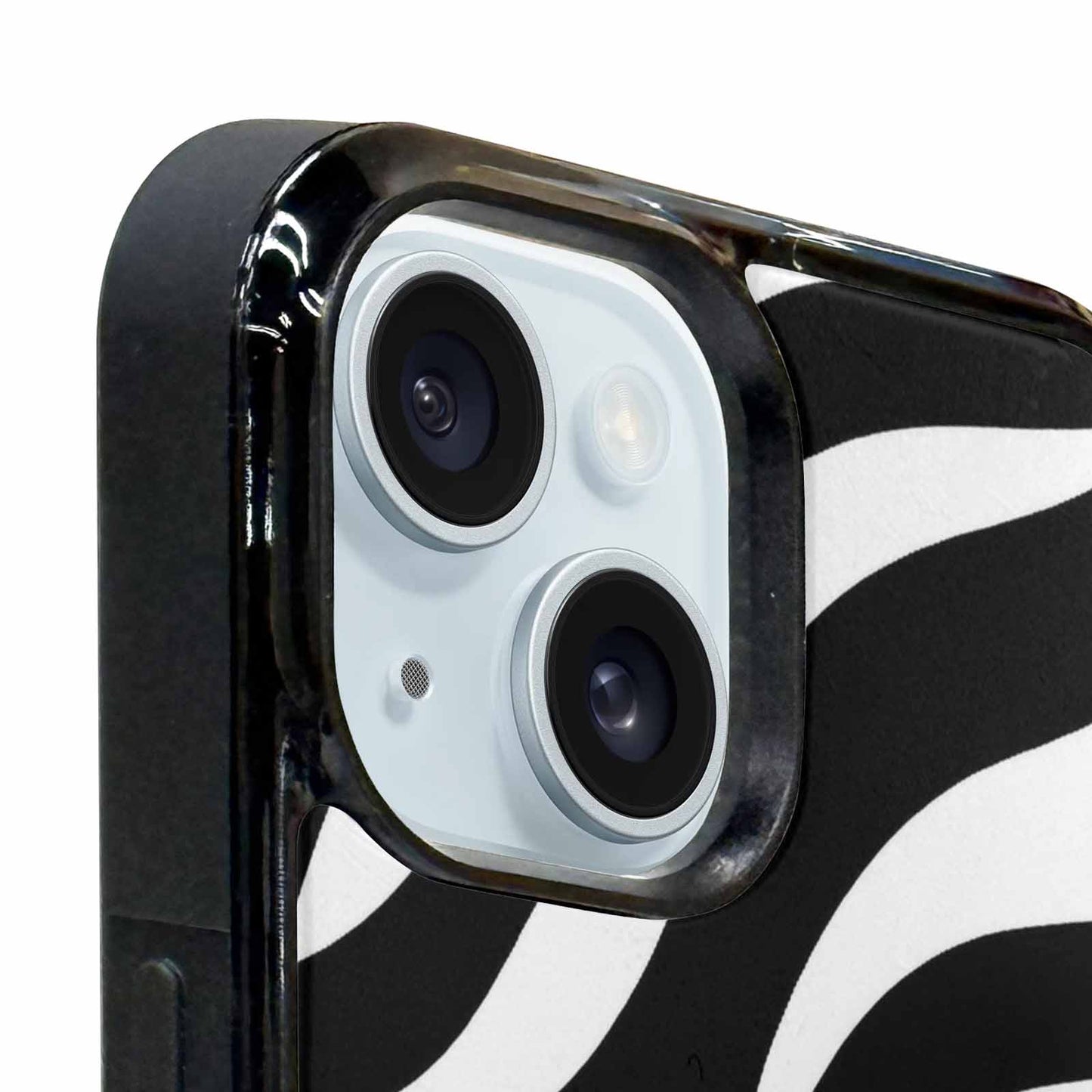 iPhone 15 Plus Case — Zebra Print Black White Custom, Original Design Phone Case
