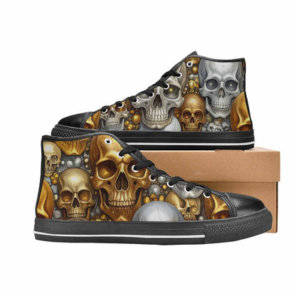 WOMEN'S Skulls - Metallic-Chrome- High Top Canvas Grunge Custom Sneakers