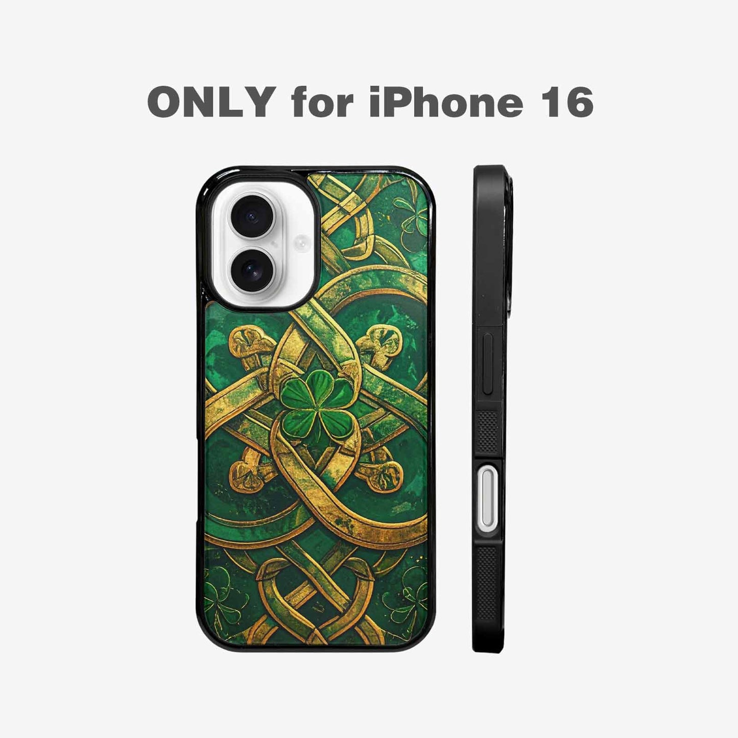 iPhone 16 Case — Irish Celtic Knot Pattern Shamrocks Seamless, Custom Made Phone Cover