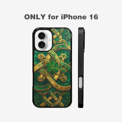iPhone 16 Case — Irish Celtic Knot Pattern Shamrocks Seamless, Custom Made Phone Cover