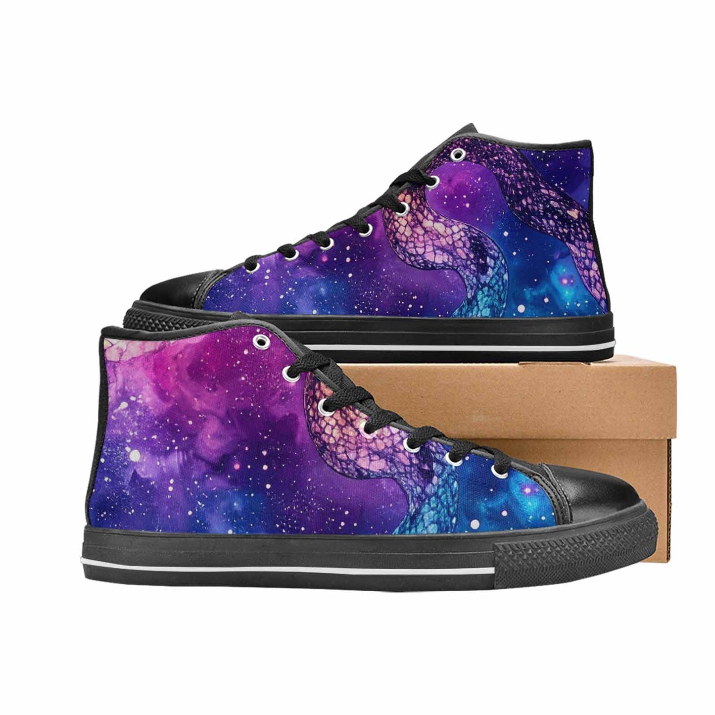 MEN'S Galaxy Snake Print High Top Canvas Dark Academia Custom Sneakers