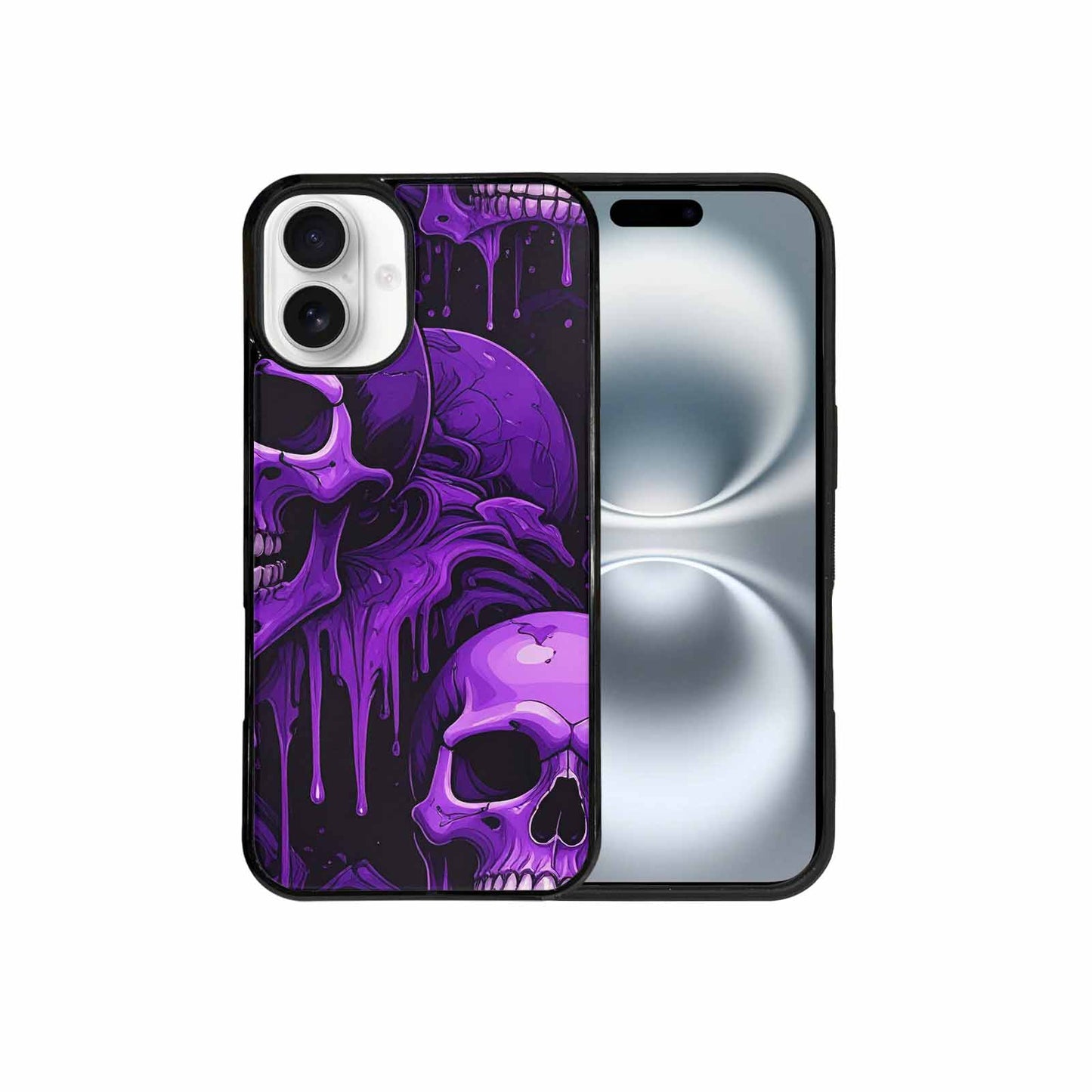 iPhone 16 Plus Case — Monochrome Purple Skeletons Neon Drip Melting, Custom Made Phone Cover