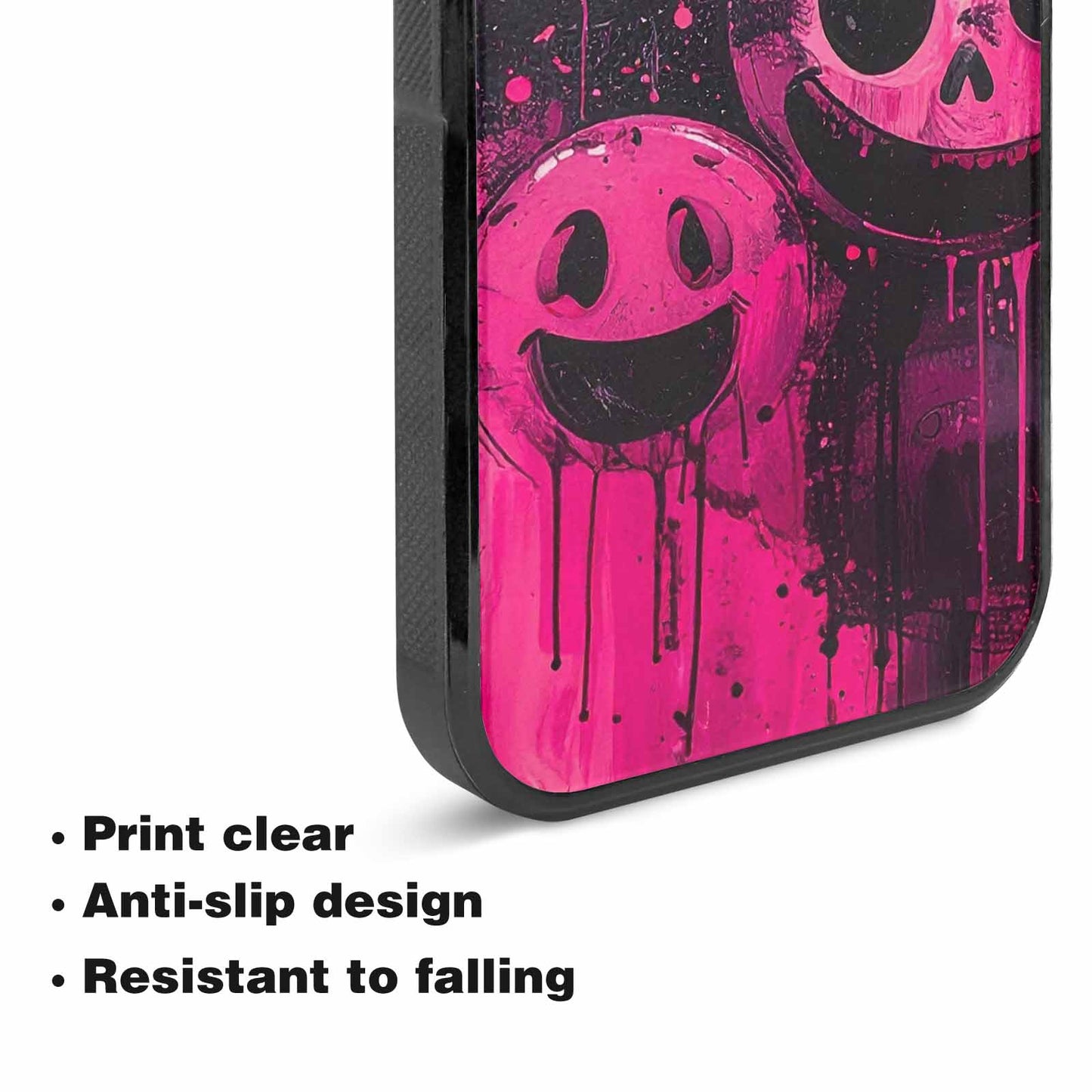 iPhone 15 Plus Case — Melting Moon Smiley Black Pink Ink, Custom Print Case Cover