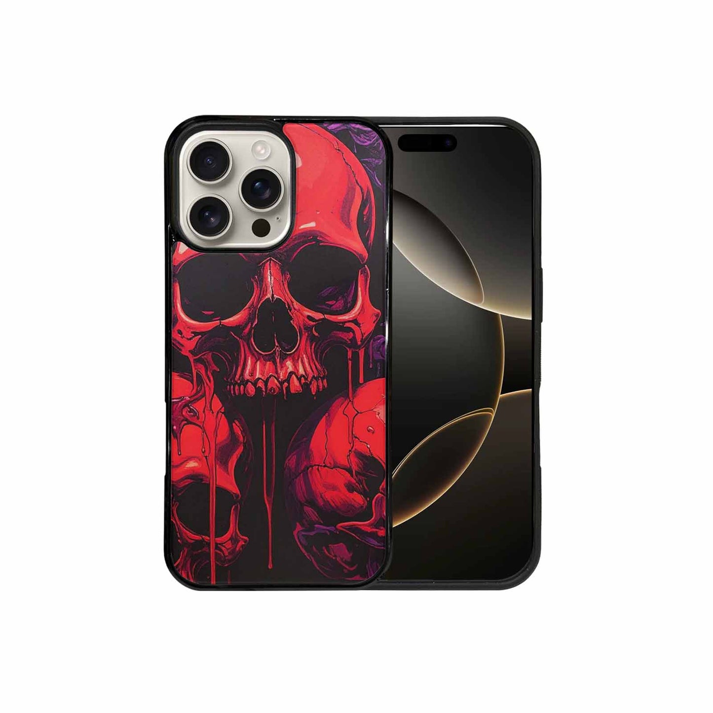 iPhone 16 Pro Max Case — Red Purple Skeletons Neon Drip Melting, Custom Art Phone Cover