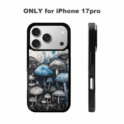 iPhone 17 Pro Case — Mushrooms General Black Blue Ink Original, Personalized Phone Case