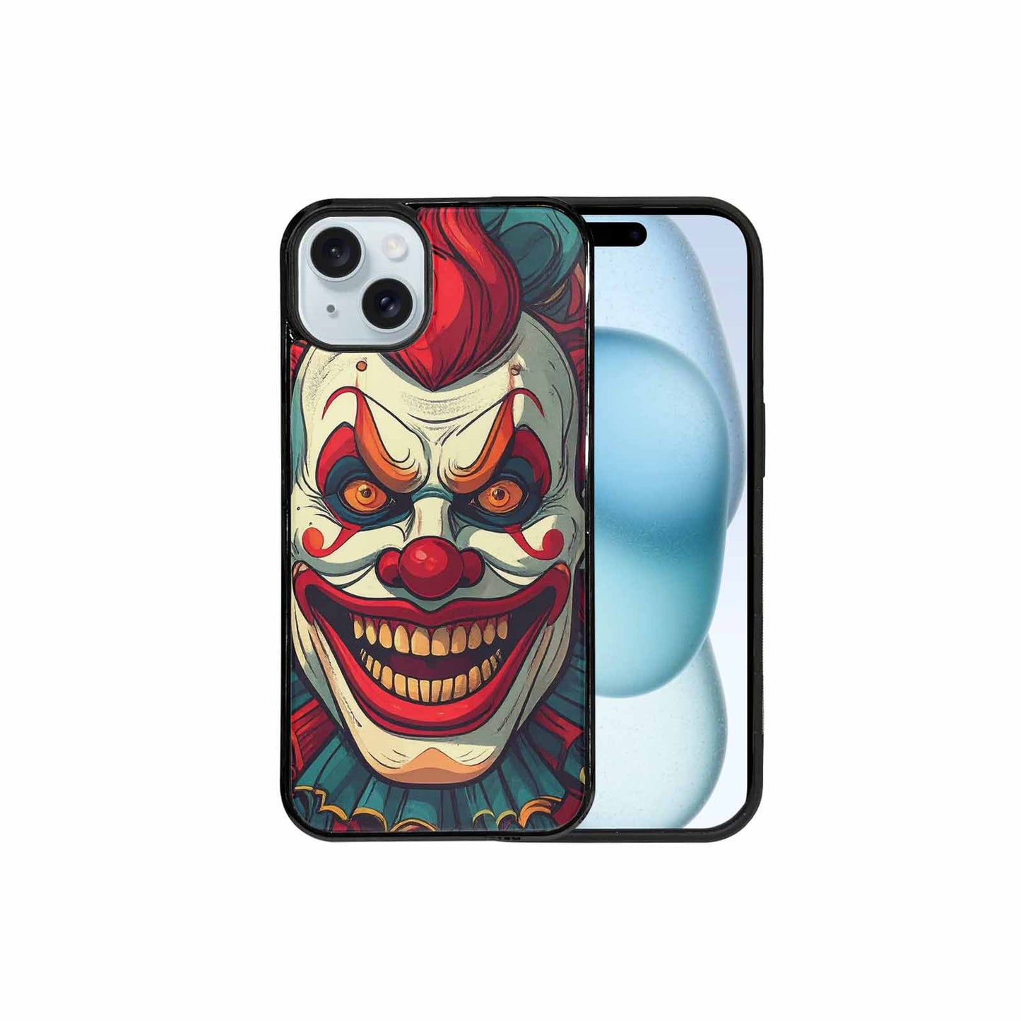 iPhone 15 Plus Case — Evil Circus Heads Faces Overlapping Patterns, Customized Protective Case