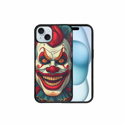 iPhone 15 Plus Case — Evil Circus Heads Faces Overlapping Patterns, Customized Protective Case
