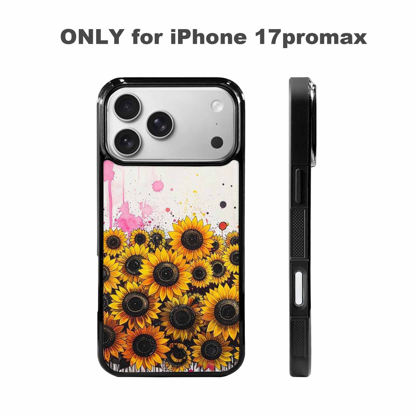 iPhone 17 Pro Max Case — Sunflower Burst Black &amp; Floral, Custom Designed Case Cover