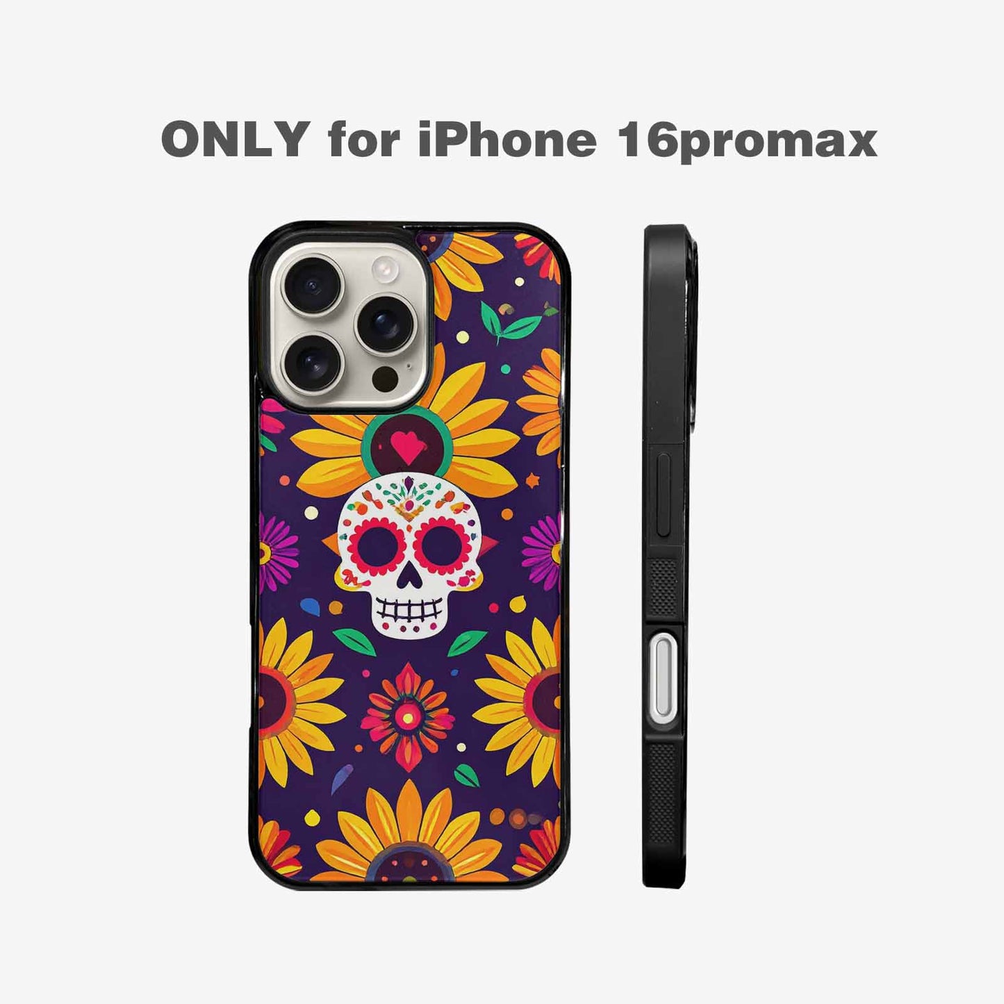 iPhone 16 Pro Max Case — Sunflowers Hundreds Of Skulls Art Seamless, Custom Made Phone Cover