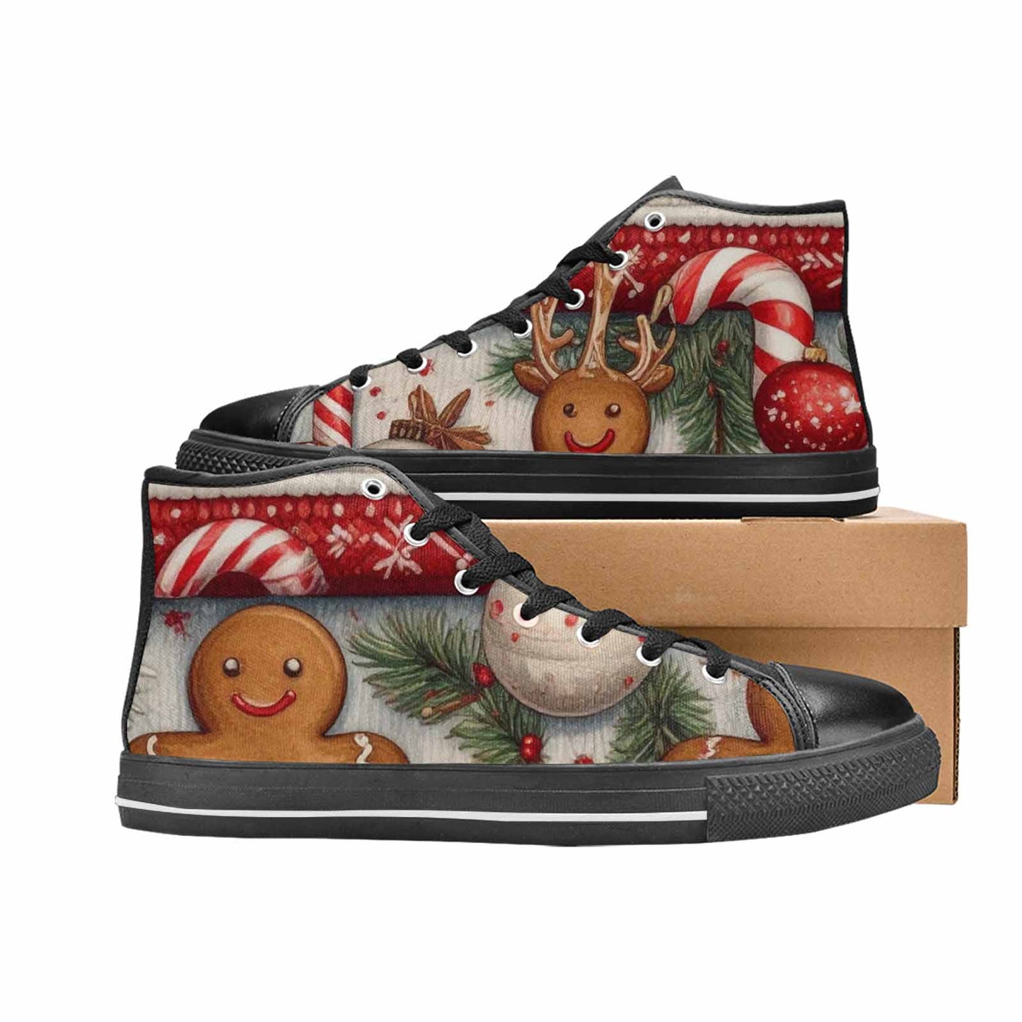 MEN'S Christmas Holly Snowflake High Top Canvas Aesthetic Custom Shoes