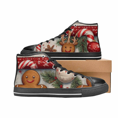 MEN'S Christmas Holly Snowflake High Top Canvas Aesthetic Custom Shoes