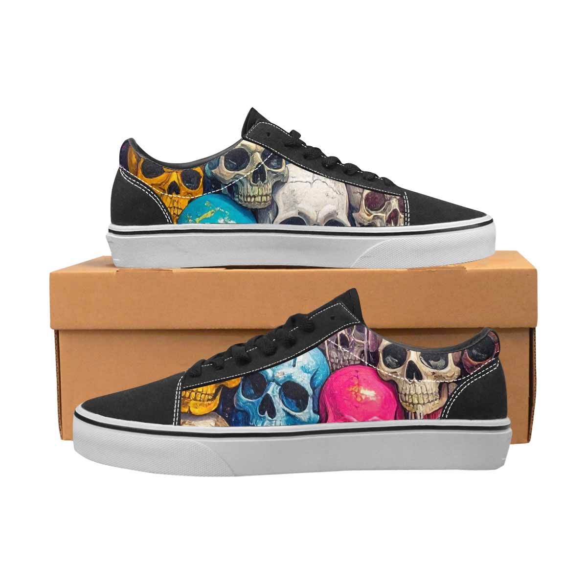 WOMEN'S Skulls  Marble Skulls Lace-Up Canvas Dreamlike Custom Shoes