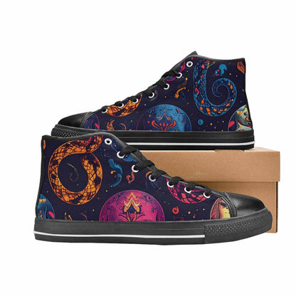 MEN'S Snake Skulls Print High Top Canvas Wallpaper Art Custom Shoes