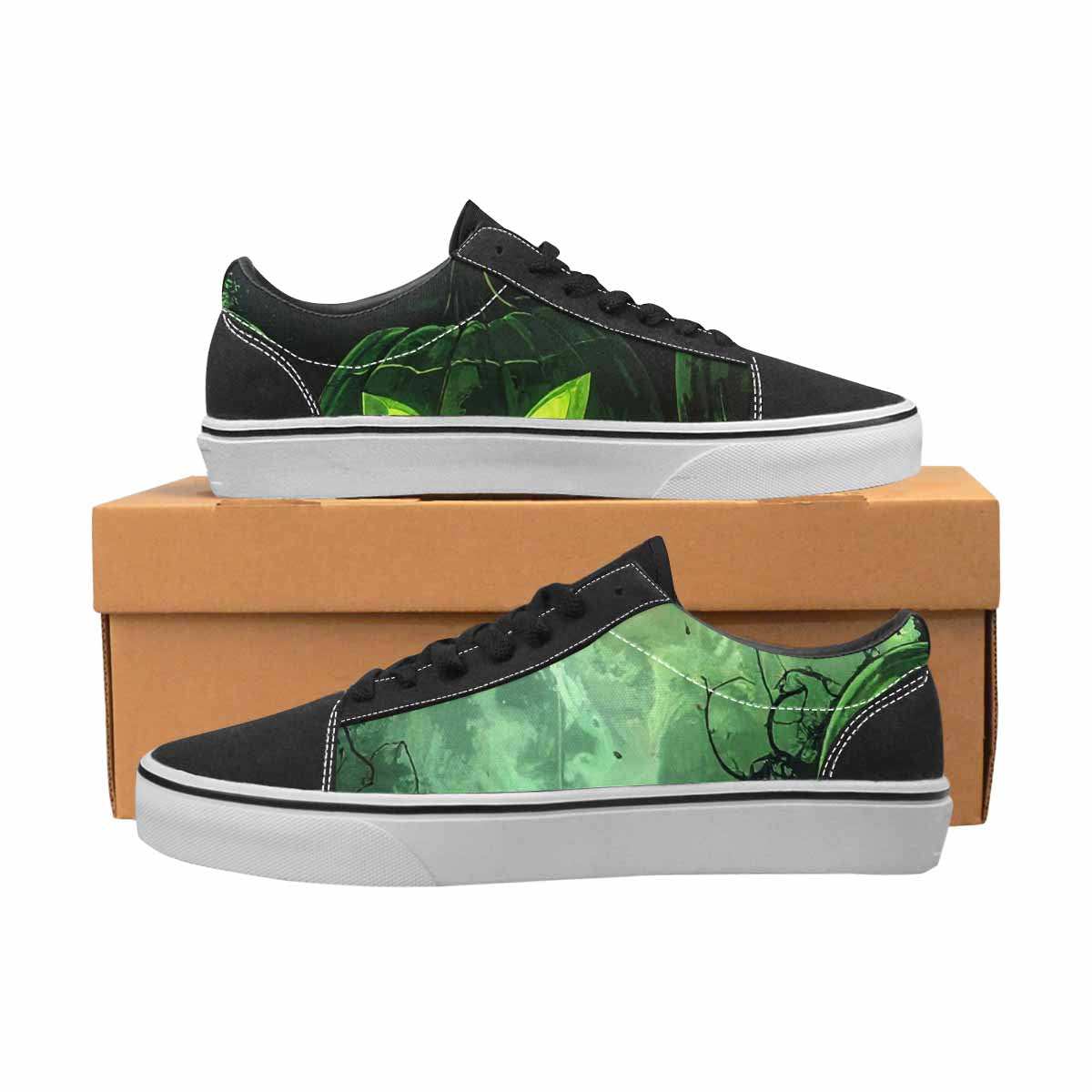 WOMEN'S Halloween Glowing Jackolantern Canvas Lace-Up Vivid Custom Shoes